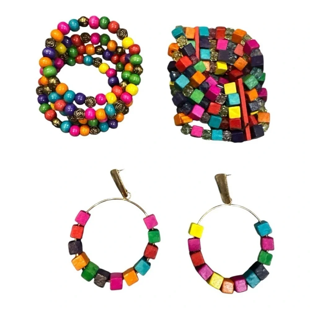 Boho Rainbow 4-Piece Jewelry Set - Bracelets & Earrings